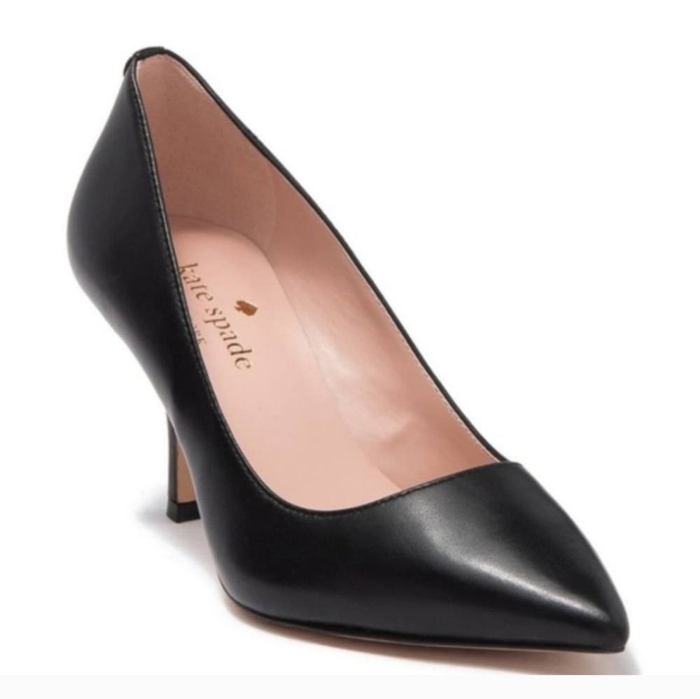 kate spade Black Leather Pointed Toe Mid Heel Pumps
